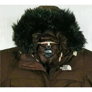 The North Face Goose‎ Down Fur Hood Buckle Jacket Coat Hyvent Woman’s XS Brown B